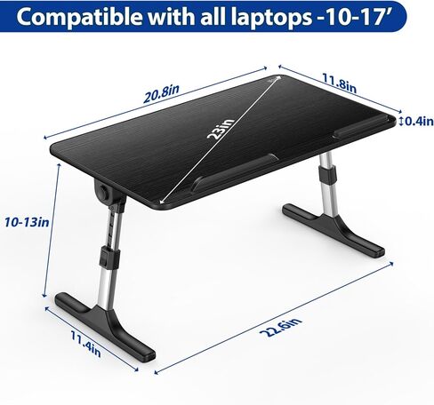 Besign LT06 Adjustable Latop Table, Lap Desk, Portable Standing Bed Desk, Foldable Sofa Breakfast Tray, Notebook Computer Stand for Reading and Writing – Black in Saudi Arabia
