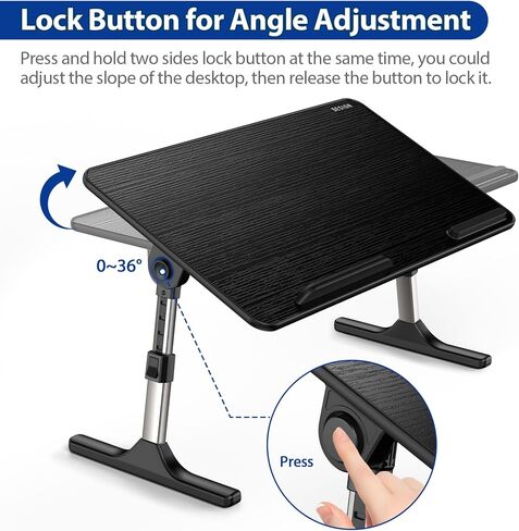 Besign LT06 Adjustable Latop Table, Lap Desk, Portable Standing Bed Desk, Foldable Sofa Breakfast Tray, Notebook Computer Stand for Reading and Writing – Black in Saudi Arabia