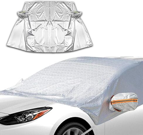 Pack-1 غطاء ثلجي للزجاج الأمامي للسيارة، درع حماية الزجاج الأمامي مع واقي مرآة جانبية، حافظة ظلة مقاومة للرياح للسيارات، عالمية لمعظم السيارات والشاحنات والشاحنات الصغيرة (فضي) in Kuwait