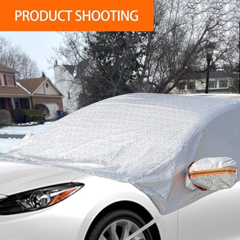 Pack-1 غطاء ثلجي للزجاج الأمامي للسيارة، درع حماية الزجاج الأمامي مع واقي مرآة جانبية، حافظة ظلة مقاومة للرياح للسيارات، عالمية لمعظم السيارات والشاحنات والشاحنات الصغيرة (فضي) in Kuwait
