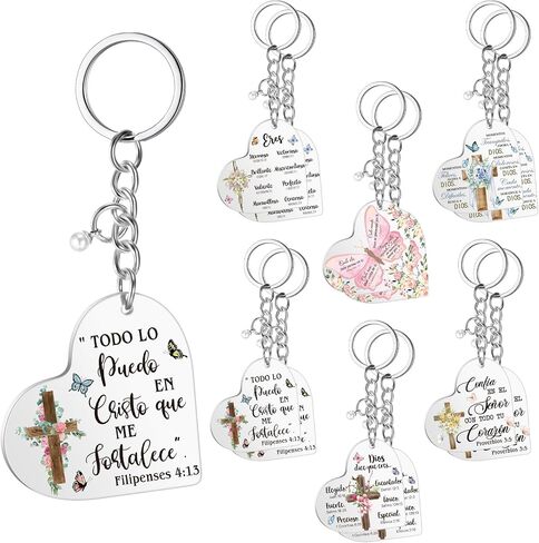 12 Pcs Spanish Christian Gifts for Women Christian Keychain with Spanish Bible Verse Prayers Cross Butterfly Flower Appreciation Keychains for Teacher Coworkers Religious Inspirational Gifts in Saudi Arabia