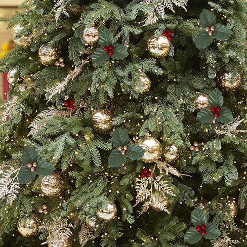 52 قطعة من أوراق هولي الصغيرة مع التوت، 3.15 بوصة من أوراق هولي عيد الميلاد والتوت للحرف اليدوية، حشو إكليل عيد الميلاد أوراق التوت الصغيرة الثلاثية للشمعة العائمة (أحمر، ذهبي) in Kuwait