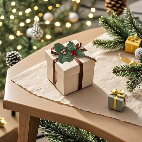 52 قطعة من أوراق هولي الصغيرة مع التوت، 3.15 بوصة من أوراق هولي عيد الميلاد والتوت للحرف اليدوية، حشو إكليل عيد الميلاد أوراق التوت الصغيرة الثلاثية للشمعة العائمة (أحمر، ذهبي) in Kuwait