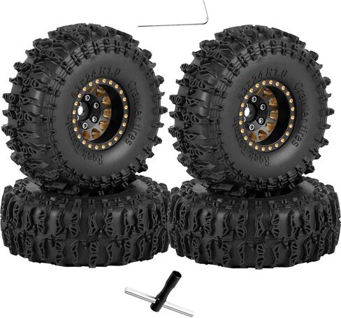 RC 1.0" Beadlock Wheels and Tires for RC Crawler 1/18 TRX4M,1/24 SCX24,Brass 1.0 Beadlock Wheels RC Rims w/ 1.0 Beadlocks Tires Soft Sticky Rubber Tires,4pcs,Style B in Kuwait