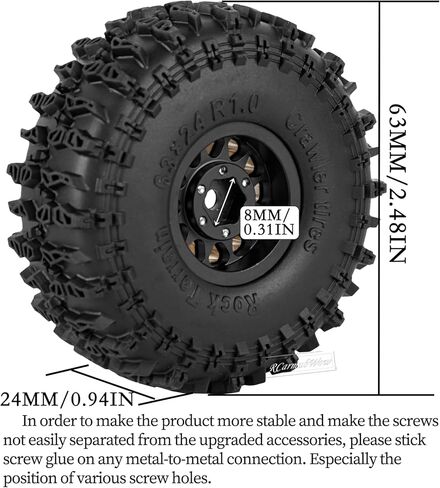 RC 1.0" Beadlock Wheels and Tires for RC Crawler 1/18 TRX4M,1/24 SCX24,Brass 1.0 Beadlock Wheels RC Rims w/ 1.0 Beadlocks Tires Soft Sticky Rubber Tires,4pcs,Style B in Kuwait