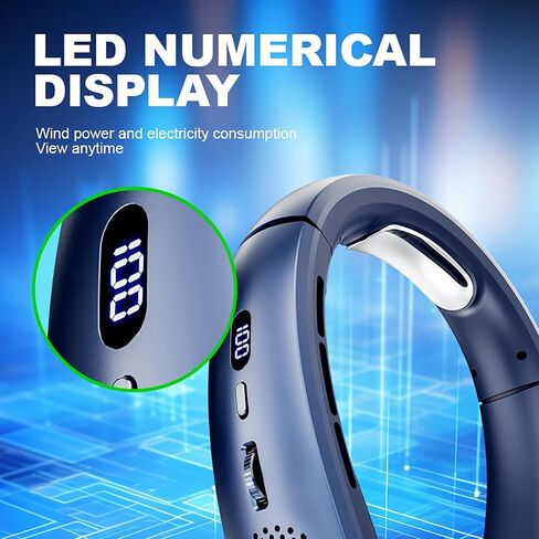 Portable Neck Fan, USB Rechargeable Hands-Free Bladeless Fan, 1-100 Adjustable Speeds, Quiet Wearable Fan for Outdoor and Indoor Use, Left-Right Angle Adjustable, Gift for Women and Men - Blue in Saudi Arabia