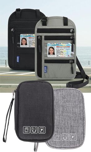 KAKKOII Travel Neck Wallet with RFID Blocking, Passport Holder for Family, Travel Neck Pouch Passport Holder, Travel Cable Organizer, Accessories Case Set for Cash, Credit Cards, Power Bank(Grey) in Saudi Arabia