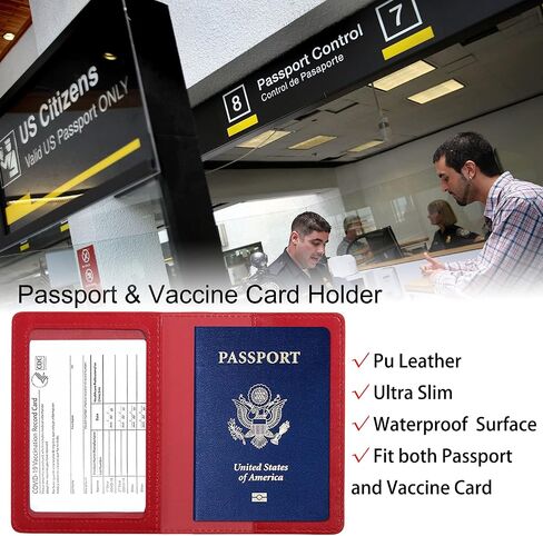 Passport and Vaccine Card Holder,Passport Slim Wallet,PU Leather Passport Case with CDC Vaccination Card Holder,Portable Travel Wallet for Women Men (Red) in Saudi Arabia