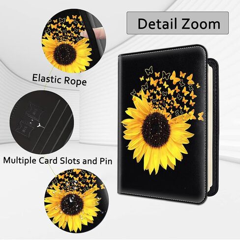 Passport Holder for Travel with Luggage Tag, PU Leather Passport Wallet with RFID Blocking for Women Men, Multi Card Slot Passport Cover Case, Sunflowers and Butterflies in Bloom in Kuwait