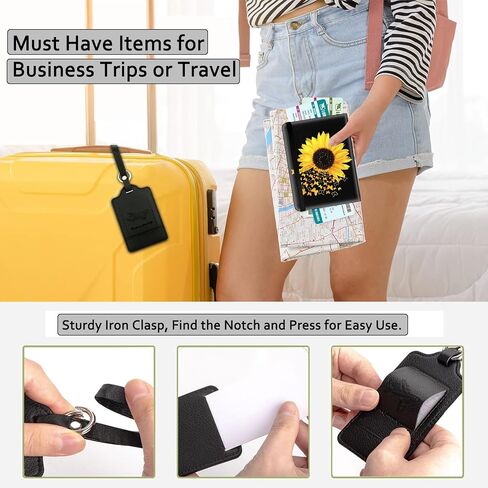 Passport Holder for Travel with Luggage Tag, PU Leather Passport Wallet with RFID Blocking for Women Men, Multi Card Slot Passport Cover Case, Sunflowers and Butterflies in Bloom in Kuwait