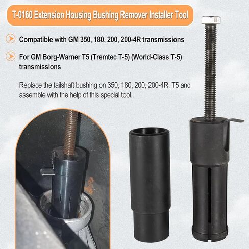 T-0160 تمديد الإسكان جلبة سائق مزيل المثبت أداة الذيل جلبة مجتذب عدة أداة نقل إزالة لجنرال موتورز 350، 180، 200، 200-4R، لجنرال موتورز بورج وارنر T5، Tremtec T-5، من الطراز العالمي T-5 in Kuwait
