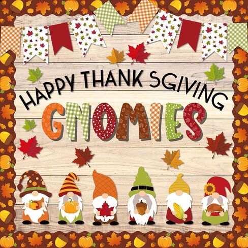 Whaline 66Pcs Fall Bulletin Board Kit Happy Thanksgiving Bulletin Board Set Gnome Maple Leaves Decoration Border Cutout with Glue Points for Fall Harvest Thanksgiving Classroom Office Home Decor in Saudi Arabia