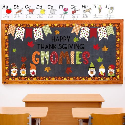 Whaline 66Pcs Fall Bulletin Board Kit Happy Thanksgiving Bulletin Board Set Gnome Maple Leaves Decoration Border Cutout with Glue Points for Fall Harvest Thanksgiving Classroom Office Home Decor in Saudi Arabia