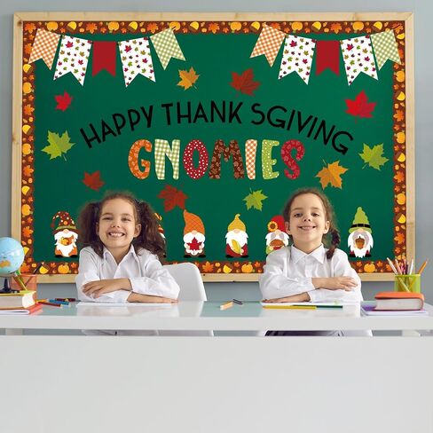 Whaline 66Pcs Fall Bulletin Board Kit Happy Thanksgiving Bulletin Board Set Gnome Maple Leaves Decoration Border Cutout with Glue Points for Fall Harvest Thanksgiving Classroom Office Home Decor in Saudi Arabia