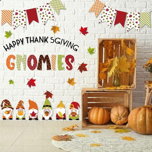 Whaline 66Pcs Fall Bulletin Board Kit Happy Thanksgiving Bulletin Board Set Gnome Maple Leaves Decoration Border Cutout with Glue Points for Fall Harvest Thanksgiving Classroom Office Home Decor in Saudi Arabia