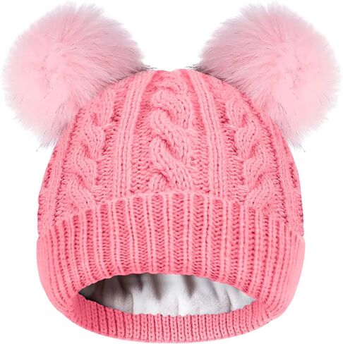 Yseoul Kids Winter Beanie Hat, Toddler Warm Fleece Lined Knit Thick Beanies Cap with Double Pom Pom for Boys Girls in Saudi Arabia