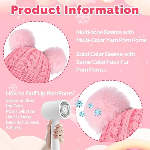 Yseoul Kids Winter Beanie Hat, Toddler Warm Fleece Lined Knit Thick Beanies Cap with Double Pom Pom for Boys Girls in Saudi Arabia