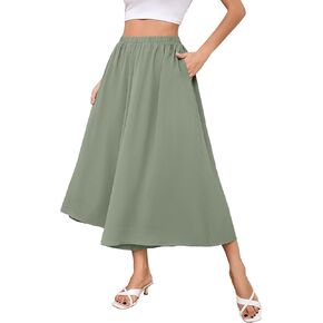 SUEANI Women's Wide Leg Capri Pants Baggy Culottes Elastic Waist Casual Palazzo Pants with Pockets