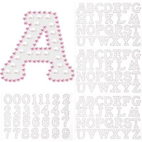 107 Pcs 4 Sheets Pearl Self Adhesive Stickers 3 Sheets A-Z Glitter Rhinestone Letter Stickers and 1 Sheet 0-9 Glitter Number Stickers Bling Crystal Alphabet Sticker for DIY Crafts (White+white)