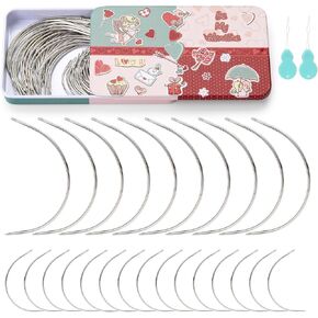 GarfxG Curved Needles Sewing 60 PCS 2'' / 3.5 '' C Type Weaving Sewing Needles with Metal Box Hand Sewing Leather Needles Upholstery Carpet Leather Canvas Repair Weaving Needles