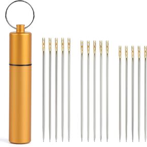 GarfxG 15 Pieces Self Threading Needles Easy Threading Needles Hand Sewing Needles with A Metal Needle Tube for Storing Handmade Sewing Embroidery Needle Accessories