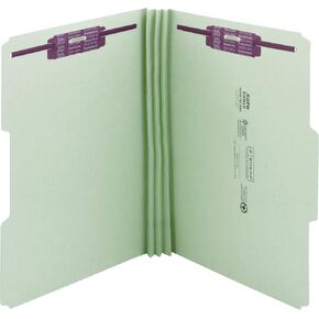 Smead Pressboard Fastener File Folder with SafeSHIELD Fasteners, 2 Fasteners, 1/3-Cut Tab, 3" Expansion, Legal Size, Gray/Green, 25 per Box (19944)