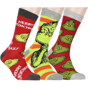 Bioworld Dr Seuss GRINCH Merry Grinchmas Adult Holiday 3 Pair Crew Socks