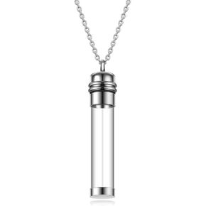 Jovivi Personalized Custom Small acrylic Tube Bottle Urn Necklace Stainless Steel Cremation Jewelry Memorial Ashes Holder Keepsake