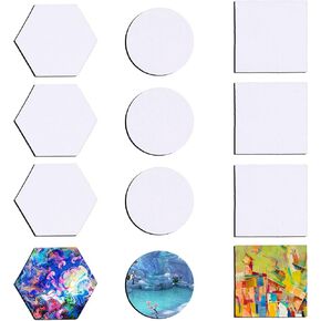 12pcs Magnetic Canvas Painting, Small Magnet Painting Canvas Panels Mini Painting Board for Art Watercolor Acrylic Oil Gouache Tempera Paint Student Art Lover Present (Hexagon/Round/Square Shaped)