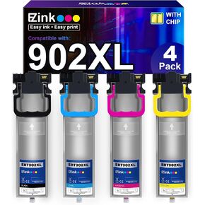 E-Z Ink (Remanufactured Ink Pack Replacement for Epson 902 T902 High Yield to use with Workforce WF-C5210, WF-C5290, WF-C5710, WF-C5790 (Black, Cyan, Magenta, Yello) 4 Pack