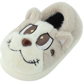 ESTAMICO Girls Cute Cartoon Slippers with Memory Foam Kids Plush Warm Winter House Shoes