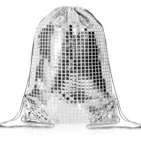 1 Piece Disco Drawstring Backpack Silver Sequin Bag Metallic Gym Bag Disco 80s Bachelorette Bridal Shower New Year Party Favor