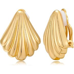FAMARINE Gold Clip on Earrings Shell Earrings Women, Statement Clip Earrings
