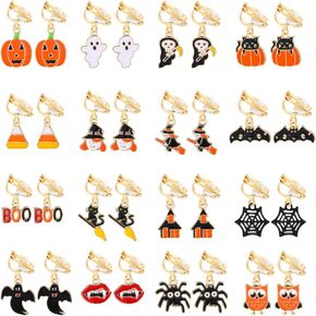 Yoshow 16 Pairs Clip on Halloween Earrings for Women Teens Halloween Clip on Dangle Earrings Set Spooky Ghost Spider Pumpkin Bat Black Cat Witch Fall Earrings Jewelry Pack