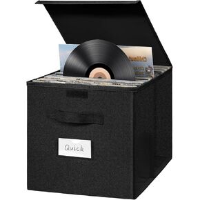 Vinyl Record Storage Box, Vinyl Record Case for Lp Album,Album Storage for Vinyl Records Storage for 90+ Record(12-In), Removable Separator Hard Top Cover, Stackable & Foldable Box, Grey