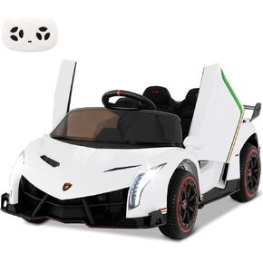 HONEY JOY Ride On Car, 12V Licensed Lamborghini Electric Vehicle for Kids, 3 Speeds, Openable Door, Horn, Music, Control Lever, Toddler Ride On Car Toy with Remote Control, Gift for Boys Girls (Red) in Kuwait
