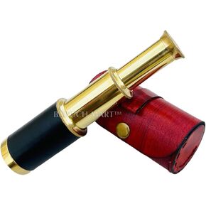 6"" Handheld Brass Telescope with Leather Bag - Pirate Navigation