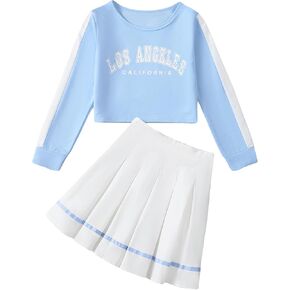 Tween Girls Clothes 2 Piece Outfit Preppy Sweatshirt Crop Top for Kid Plaid Pleated Skirt Girls Trendy Clothing Set