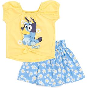 Bluey Girls Square Neck T-Shirt and Skirt Toddler to Big Kid Sizes (2T - 10-12)