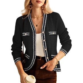 GRACE KARIN Women's Cropped Cardigan Sweaters Long Sleeve Elegant Pearl Button Down Knit Open Front V-Neck Jacket Tops