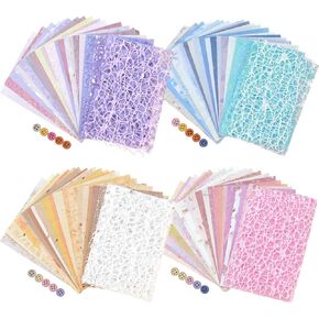 Scrapbook Paper and Mesh Fabric Assorted Set - 4 Pack Mixed Scrapbook Paper & Textured Paper Decorative Buttons for Scrapbooking Planner Junk Journal Supplies Collage 4x5.5 Inch (104)