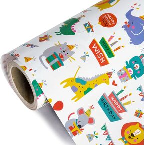 WRAPAHOLIC Kraft Farm Birthday Wrapping Paper Roll - Mini Roll - 17 Inch x 33 Feet - Animal Baby Shower Wrapping Paper Perfect for Kids Birthday