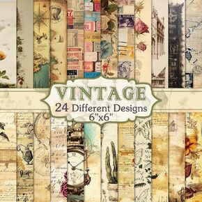 24 Sheets Vintage Ephemera Scrapbook Paper,Funny Origami Pattern Paper for Adults Teens Kids,Old Retro Style for DIY Pattern Scrapbook Card Making