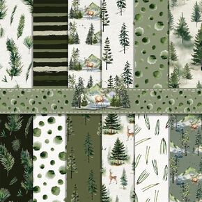24 Sheets Watercolor Forest Scrapbook Paper Double-Sided 30x30cm Willow Green Forest Christmas Tree Elk Pine Leaves Pattern Paper Folded Flat for Card Making Scrapbook Photo Album Decor