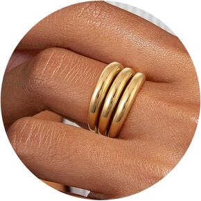 14K Chunky Gold Ring For Women Wide Statement Ring Vintage Stack Gold Rings Non Tarnish Plated Big Trendy Fashion Thumb Rings Jewelry Gift For Women/Size6-10