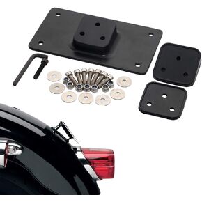 Black 3 Holes Laydown License Plate Mounting Bracket Kit Holder for Harley Big Twins Softail Dyna Sportster XL 1973 & Up