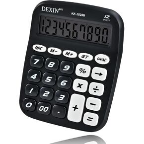 Cute Calculators Desktop, 12 Digit Basic Calculator with Big Buttons, Aesthetic Desk Accessories Large LCD for Office School Supplies (Black)