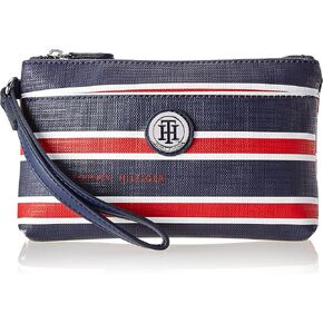Tommy Hilfiger Women's Navy Blue Red Stripe Logo Print Wristlet Wallet Clutch Bag