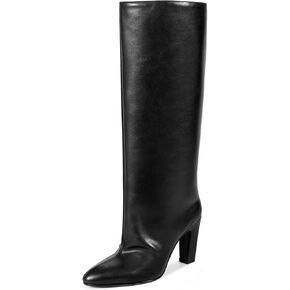 ISNOM Wide Calf Knee High Boots for Women Chunky Heel Boots Slouchy Boots Long Boots Tall Boots