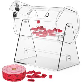 Raffle Drum,Acrylic Raffle Tickets Spinner Cage,Clear Raffle Box,Raffle Ticket Drum,Holds 2500 Tickets,Transparent Raffle Ticket Box for Lottery Games, Bingo, Raffle Balls(11 x 10.9 Inch)